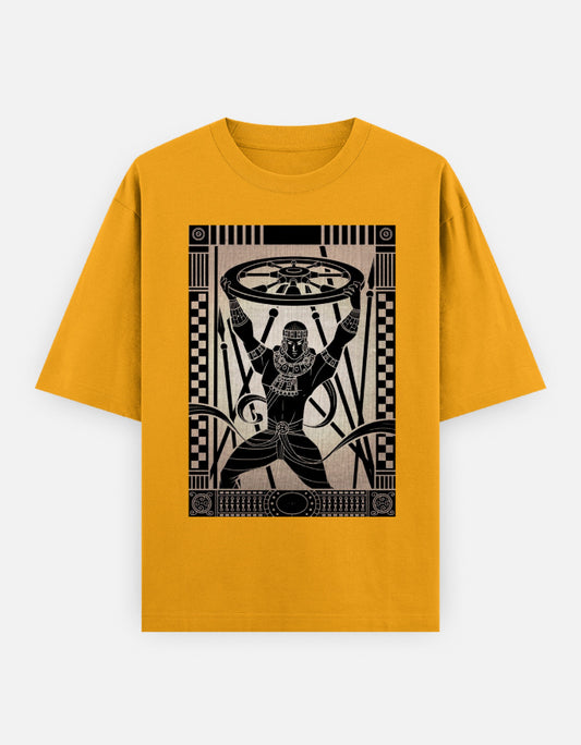 Mustard yellow unisex oversized t-shirt with Greek warrior graphic
