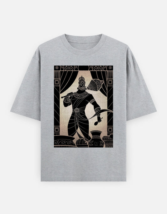 Unisex Oversized Classic T-Shirt with gray fabric and black musician graphic
