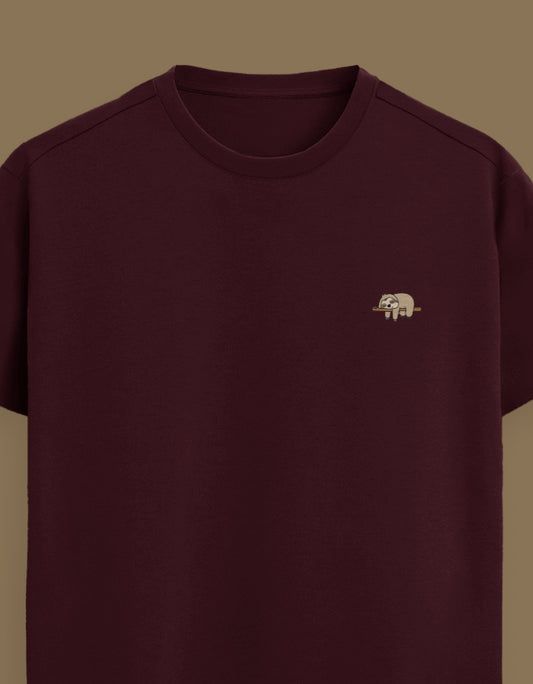 Color_Maroon Premium Supima cotton unisex t-shirt with small cute embroidery on left chest