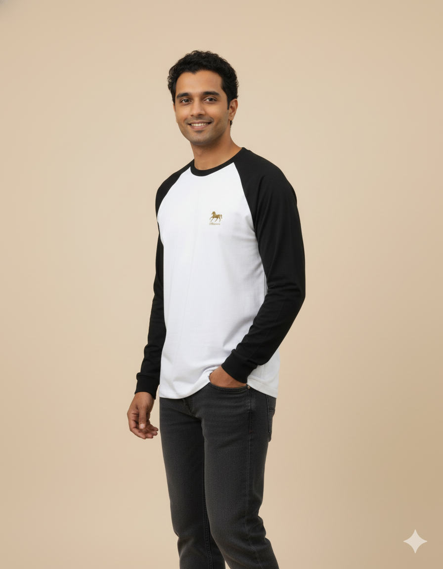 Color_BlackCharcoalMelange Raglan Tee | Heritage Line Black Charcoal Melange t-shirt, size S by ItiDharma