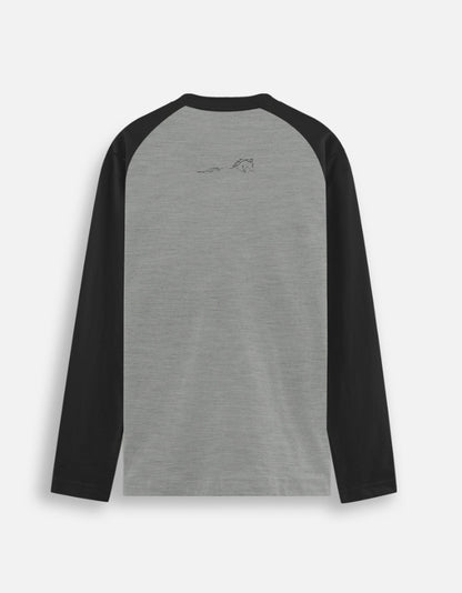 Unisex gray and black raglan t-shirt with fox chest design