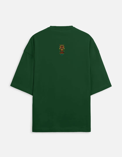 Green Unisex Terry Oversized Tee with tiger design on back
