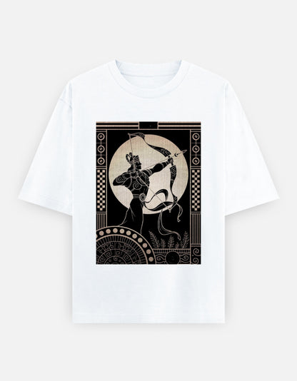 Arjun oversized classic white t-shirt with black Greek archer graphic