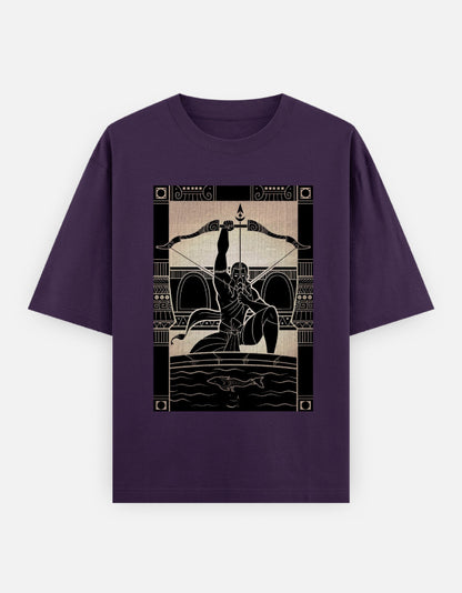 Unisex Oversized Classic T-Shirt with purple graphic of archer