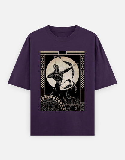 Arjun Oversized Classic T-Shirt: Purple with white archer graphic
