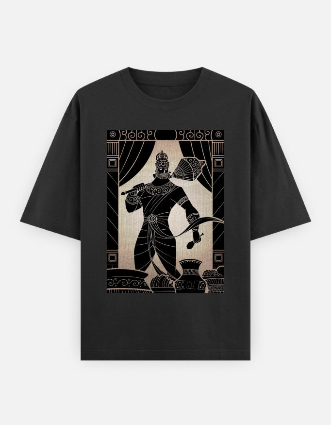 Unisex oversized black t-shirt with warrior graphic design