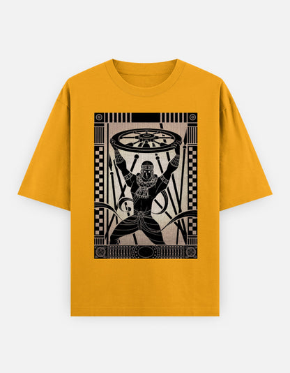 Mustard yellow oversized unisex t-shirt with Greek warrior graphic