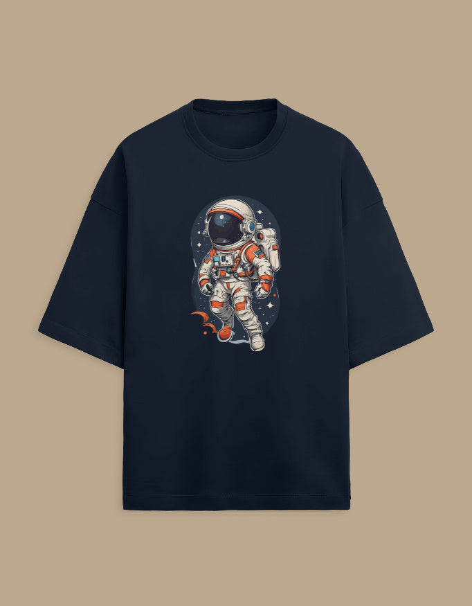Black t-shirt featuring astronaut graphic with space and stars background