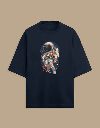 Black t-shirt featuring astronaut graphic with space and stars background