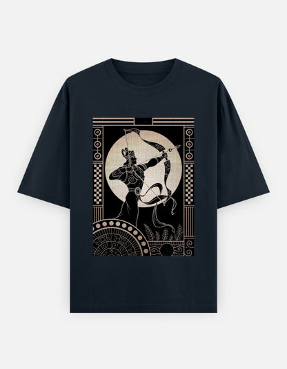 Arjun oversized navy blue t-shirt with gold centaur Greek motifs