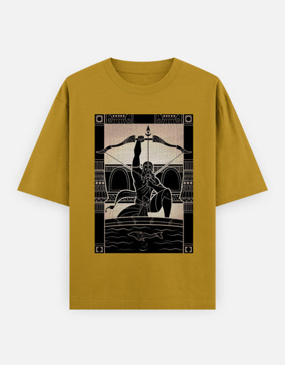 Mustard yellow oversized t-shirt with Lovers tarot arrow graphic