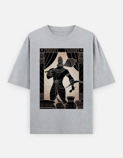 Unisex Oversized Classic T-Shirt with gray fabric and black musician graphic
