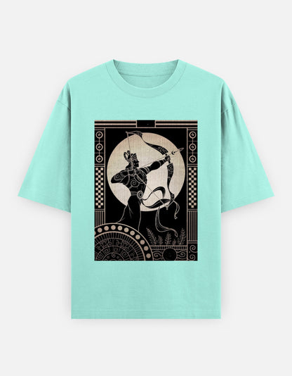 Mint green Arjun oversized t-shirt with warrior bow and moon graphic