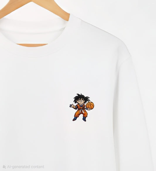 White hoodie with a cartoon character holding a basketball on a white background