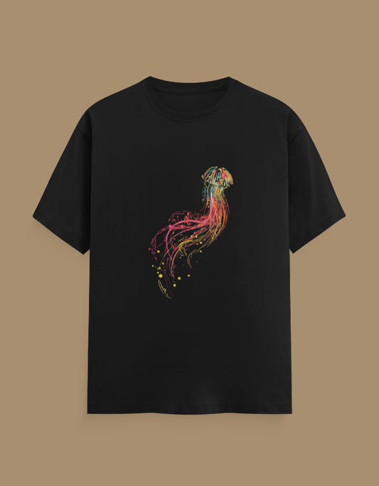 Black T-Shirt with Fluorescent Jellyfish 