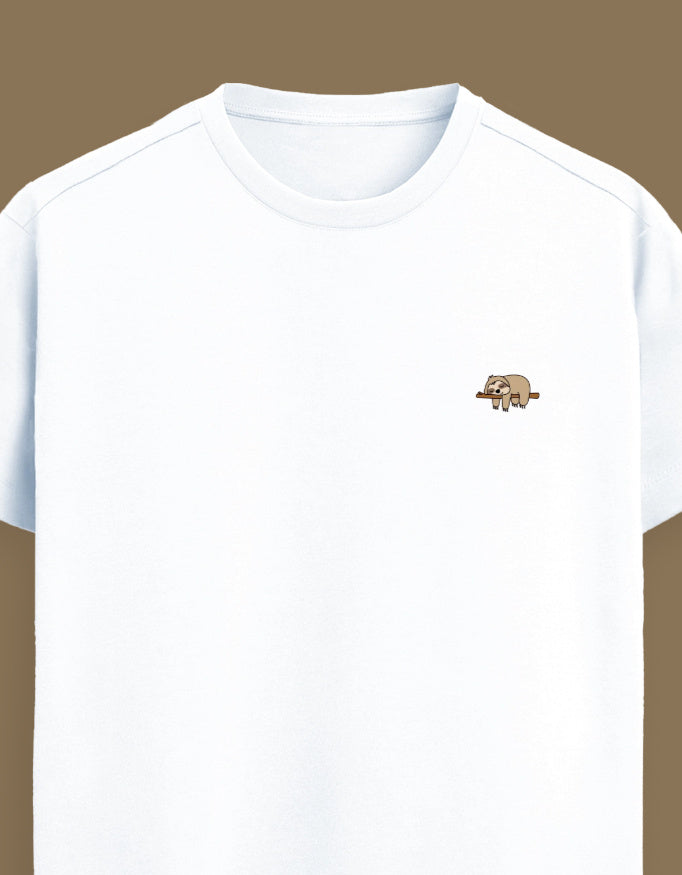 Color_White Premium Supima cotton unisex t-shirt with small cute embroidery on left chest