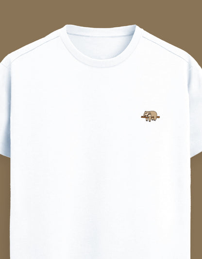Color_White Premium Supima cotton unisex t-shirt with small cute embroidery on left chest