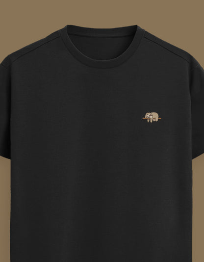 Color_Black Premium Supima cotton unisex t-shirt with small cute embroidery on left chest