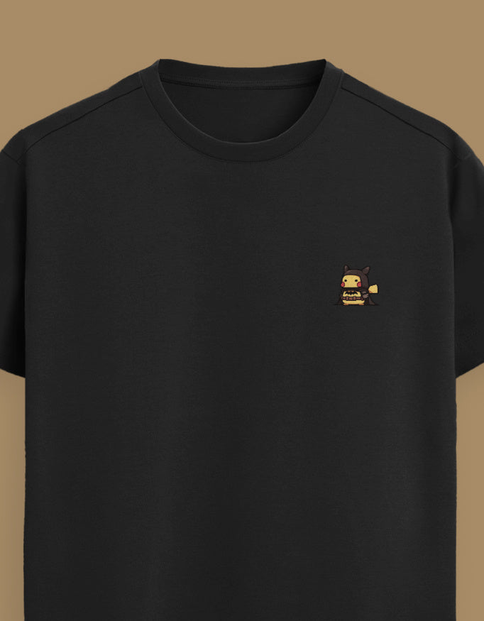 Color_Black Fabric: 100% Supima® cotton — 160 GSM. Ultra-soft, breathable, and made to last. 
Fit: Unisex regular fit 
Design: Minimal Pikachu embroidery on the left chest