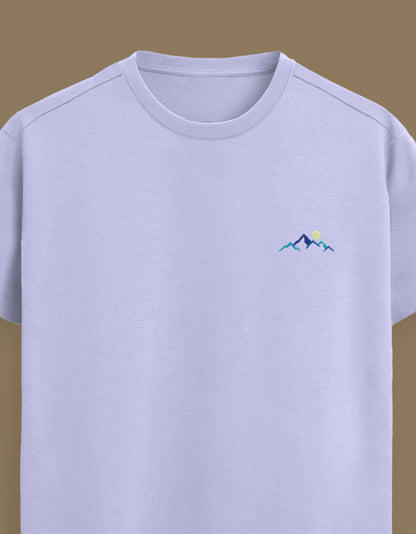 Color_Lavender Premium Supima cotton unisex t-shirt with small mountain moon embroidery on left chest