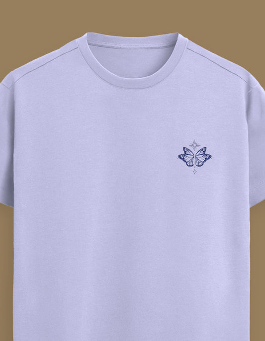 Color_Lavender_Fabric: 100% Supima® cotton — 160 GSM. Ultra-soft, breathable, and made to last. 
Fit: Unisex regular fit 
Design: Minimal Butterfly embroidery on the left chest