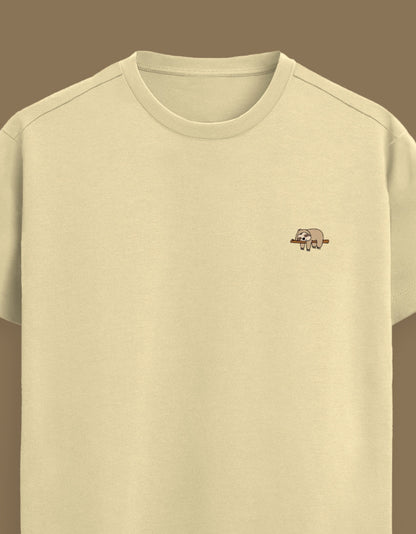 Color_Beige Premium Supima cotton unisex t-shirt with small cute embroidery on left chest