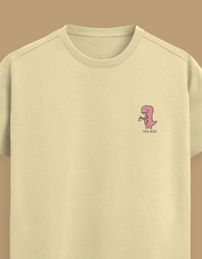 Color_Beige Premium Supima cotton unisex t-shirt with small cute embroidery on left chest