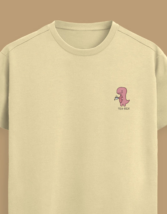 Color_Beige Premium Supima cotton unisex t-shirt with small cute embroidery on left chest