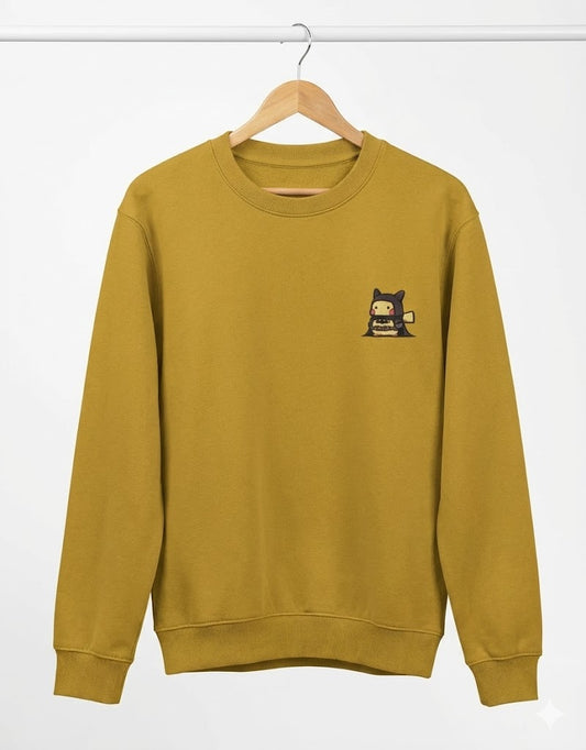 Cute Batman Parody Sweatshirt – Cartoon Superhero Pocket Print | Unisex Fleece